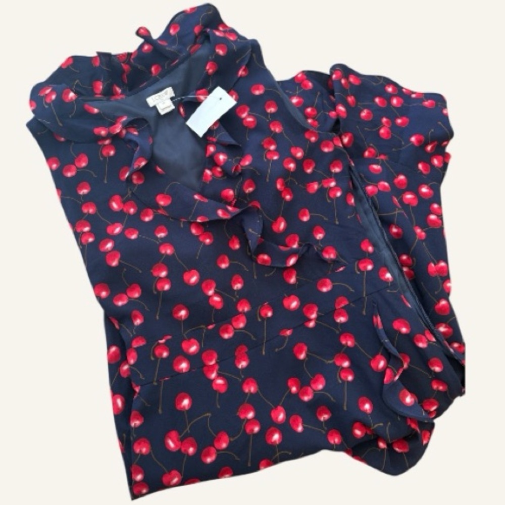 J. Crew Navy Dress with Red Cherry Print